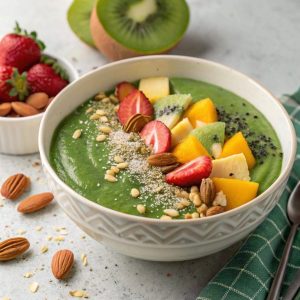 superfoods for energy - spirulina powder in a bowl